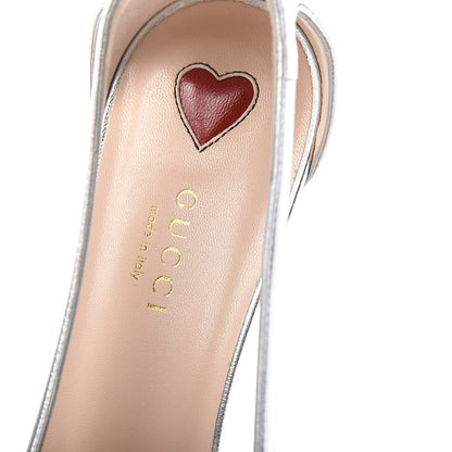 Gucci Metallic Nappa Bamboo Crystal Double G Low Heel Pumps 38 Argento 8 of 10