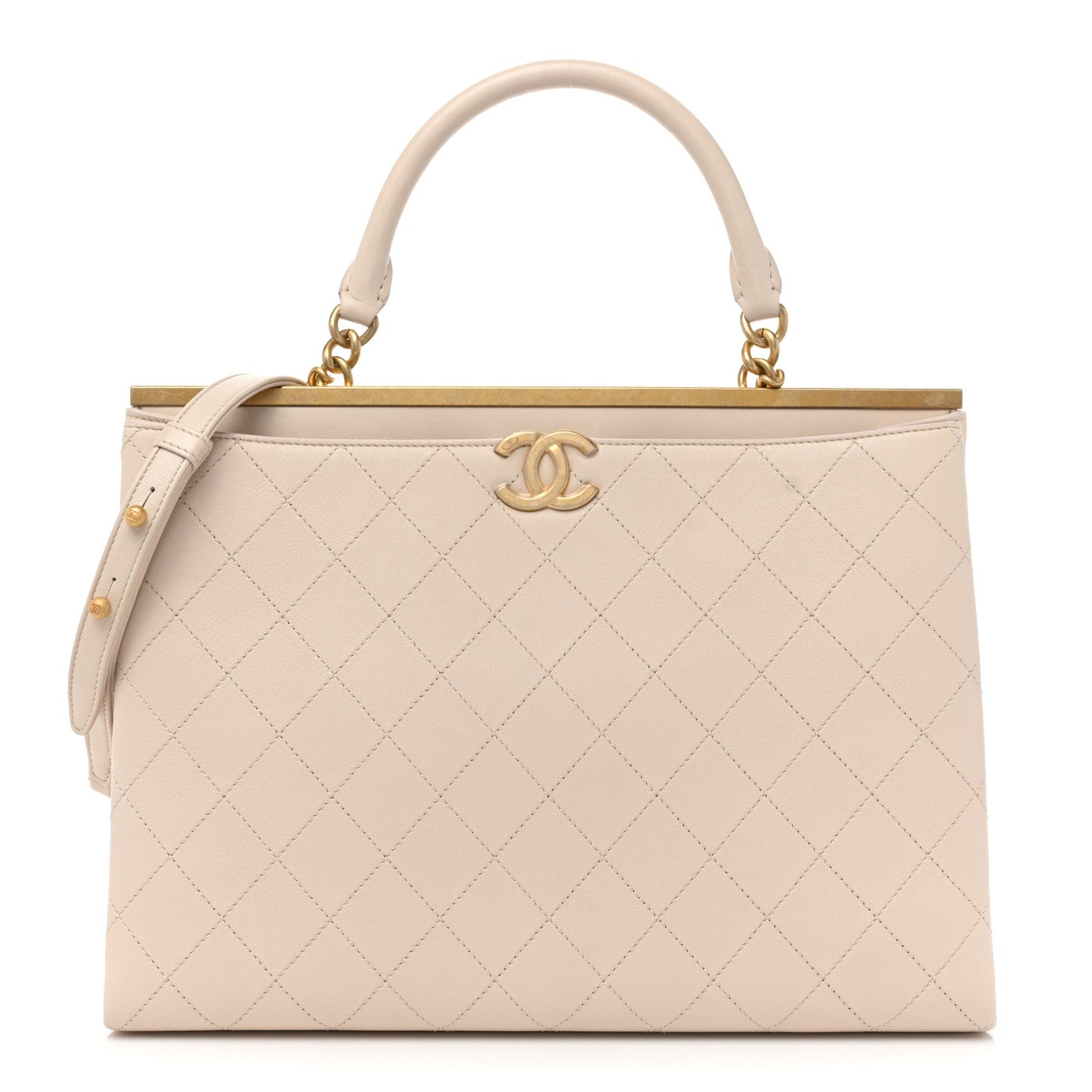 Lambskin Stitched Large Coco Luxe Tote White