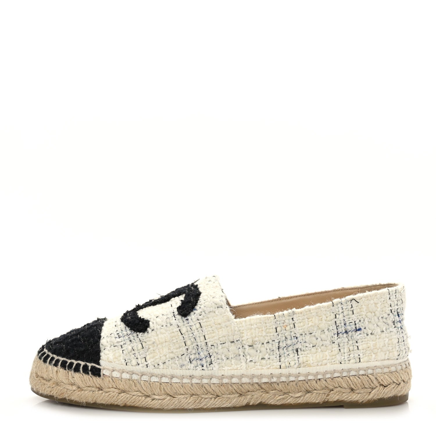 Chanel Tweed CC Espadrilles 41 Ecru White Blue Black 1 of 9