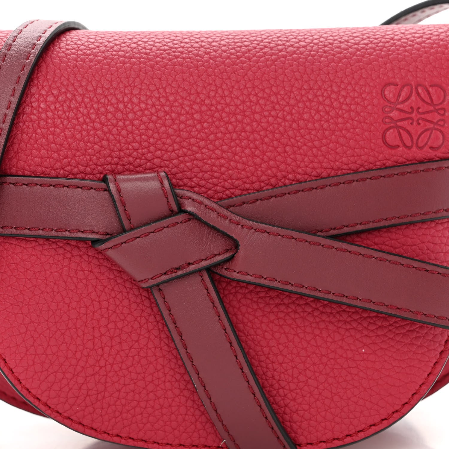Loewe Grained Calfskin Mini Gate Crossbody Bag Raspberry Wine 8 of 10