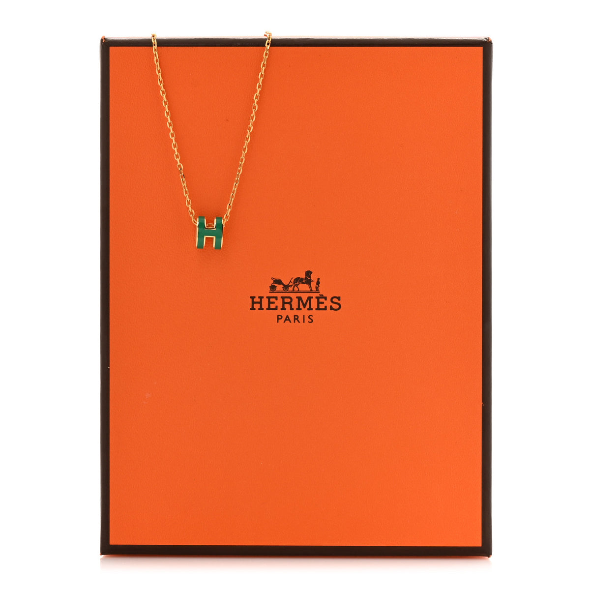 Lacquered Rose Gold Mini Pop H Pendant Necklace Malachite