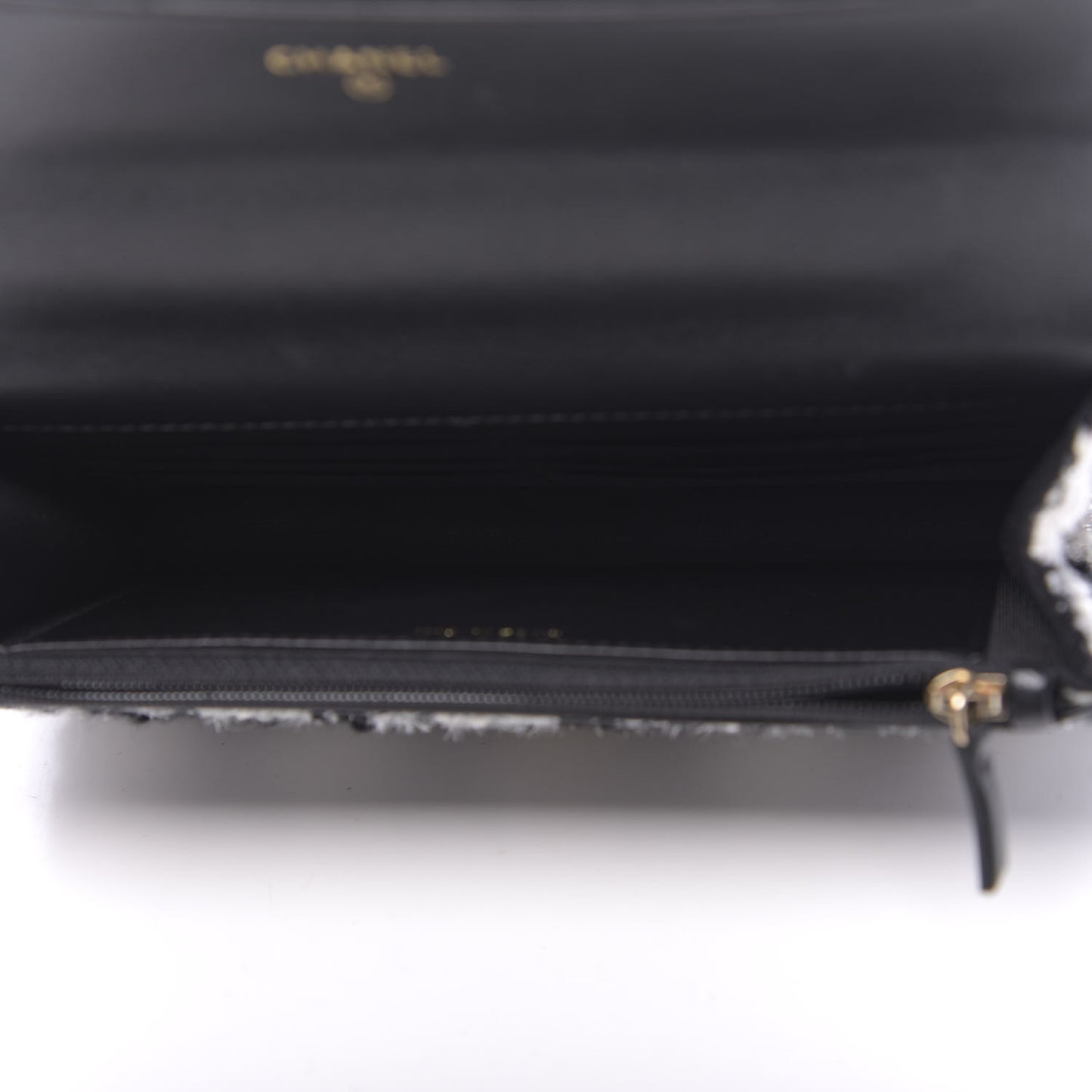 Wool Tweed Lambskin Quilted 19 Wallet On Chain WOC and Coin Purse Black White