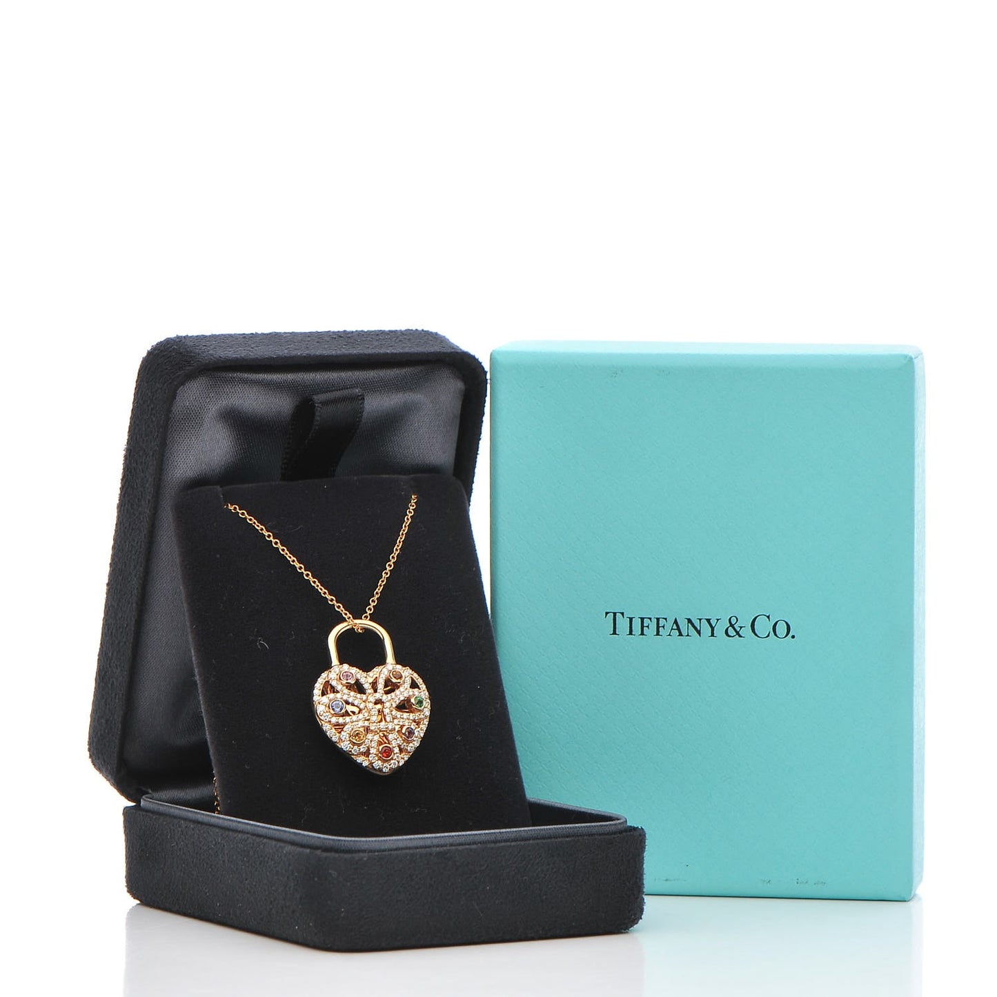 18K Rose Gold Diamond Multistone Filigree Heart Pendant Necklace