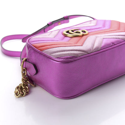 Gucci Laminated Nappa Matelasse Small GG Marmont Chain Shoulder Bag Fuxia Rosso Rosa 8 of 9