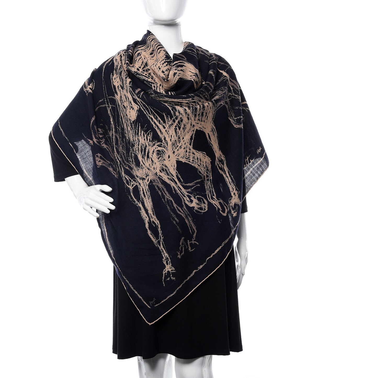 Cashmere Silk Pirouette au Galop Shawl 140 Marine Naturel Beige