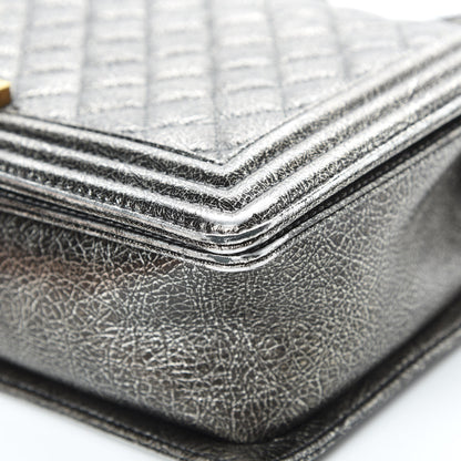 Chanel Cracked Metallic Calfskin Quilted New Medium Boy Flap Silver 10 of 14