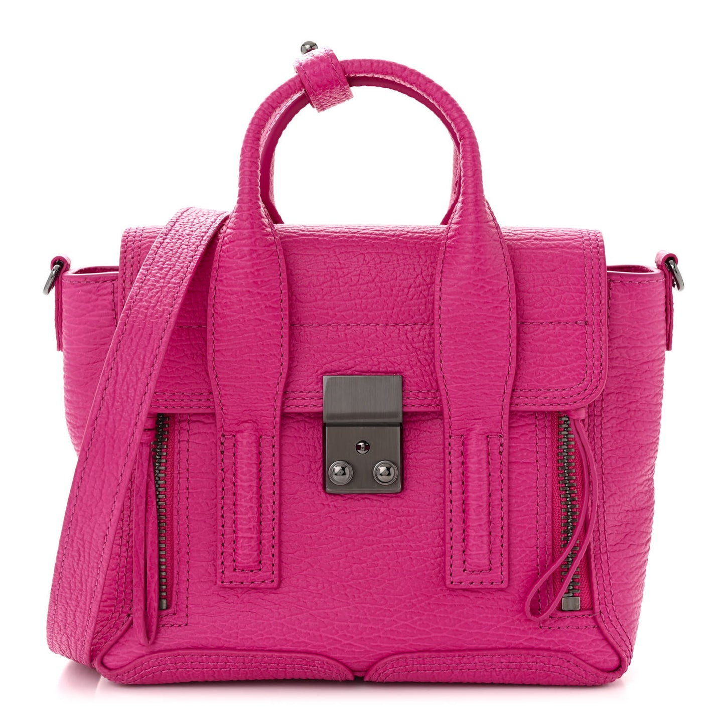 Textured Calfskin Mini Pashli Satchel Bright Fuchsia