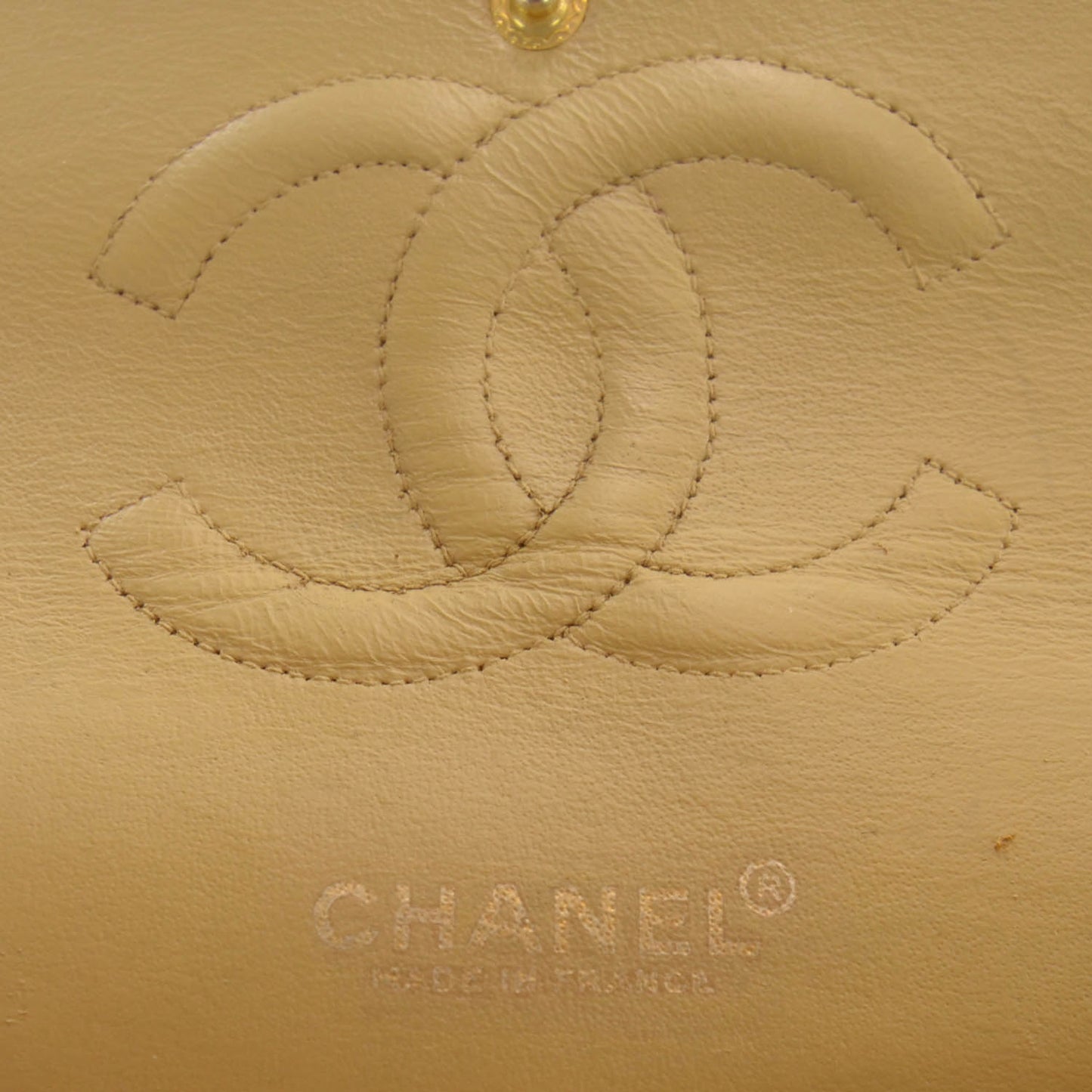 Caviar Quilted Medium Double Flap Beige