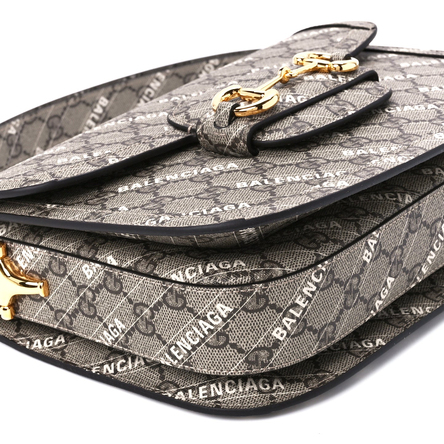 X BALENCIAGA GG Supreme Monogram Logo Print Horsebit 1955 Shoulder Bag Beige Ebony