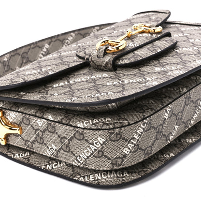 Gucci X BALENCIAGA GG Supreme Monogram Logo Print Horsebit 1955 Shoulder Bag Beige Ebony 10 of 11