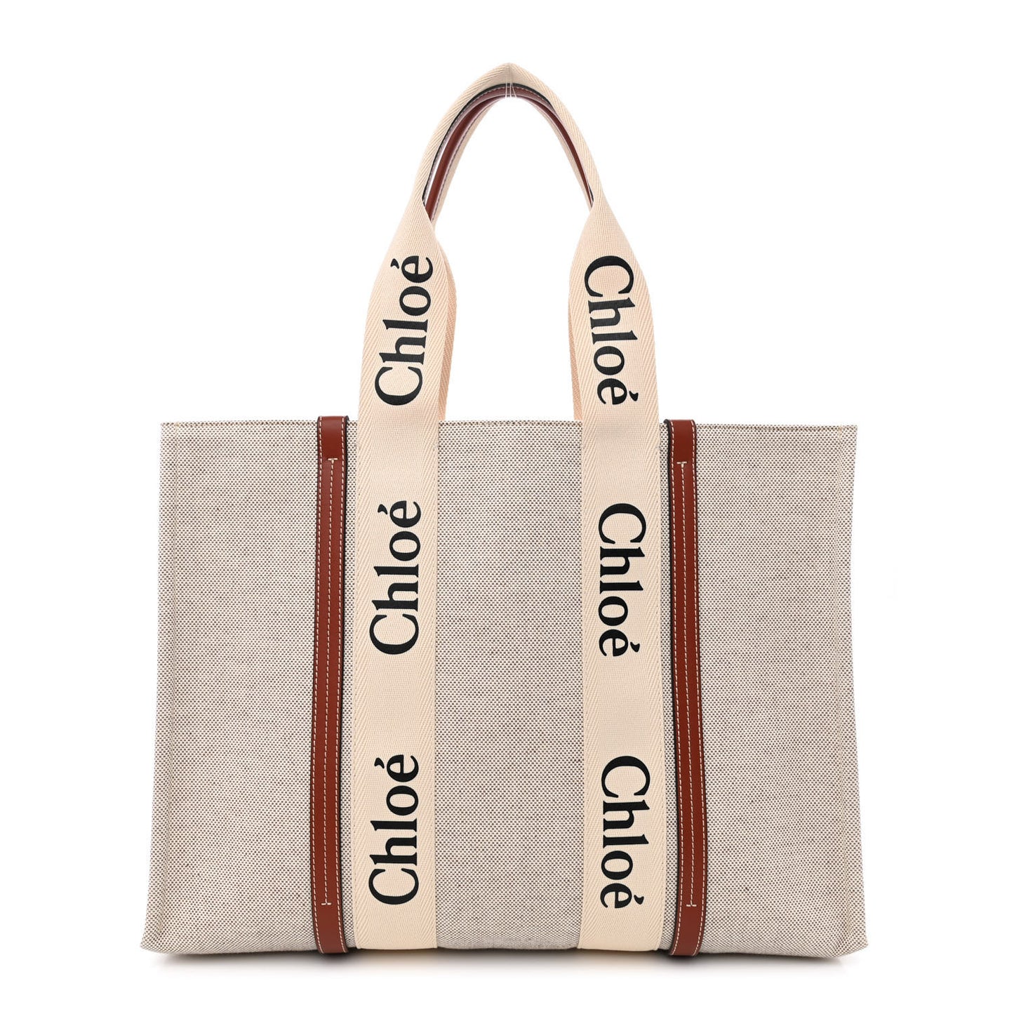Cotton Calfskin Large Woody Ribbon Tote White Brown