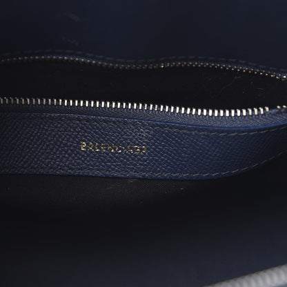 Balenciaga Signature Grained Calfskin Logo S Ville Top Handle Bag Bleu Canopee White 6 of 15