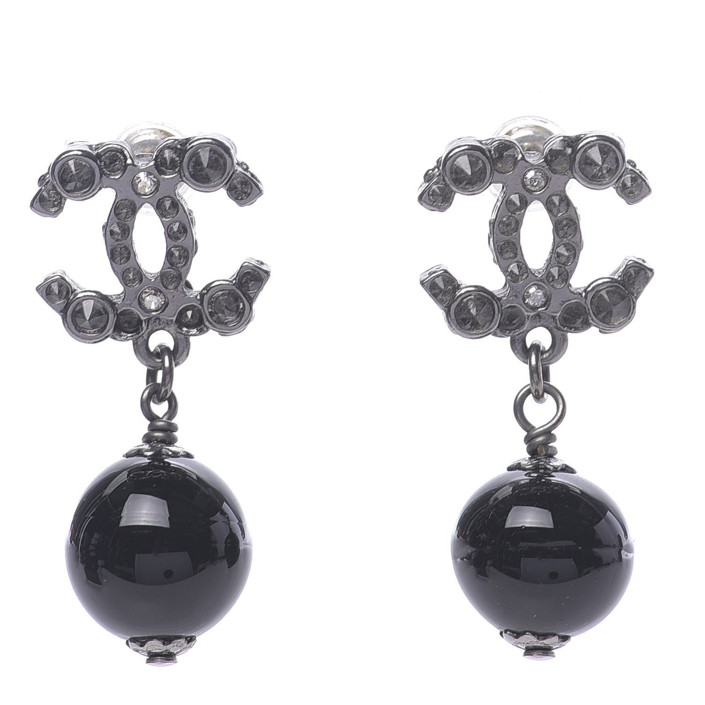 Ruthenium CC Bead Drop Earrings Black