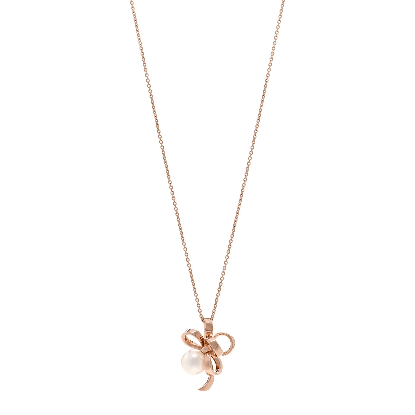 18K Rose Gold Diamond Akoya Pearl Jeux de Rubans Pendant Necklace