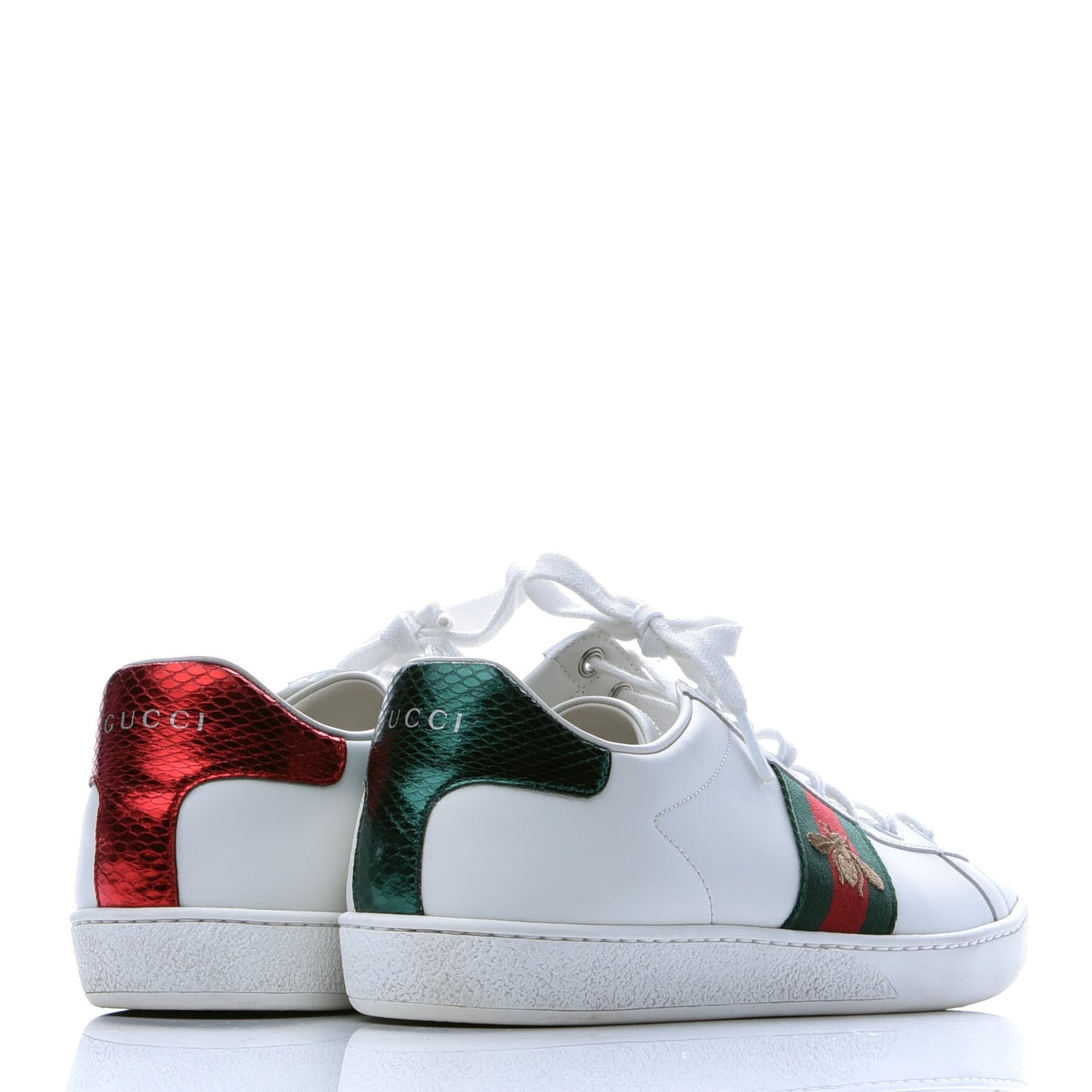 Calfskin Ayers Bee Embroidered Womens Ace Sneakers 39 White Green