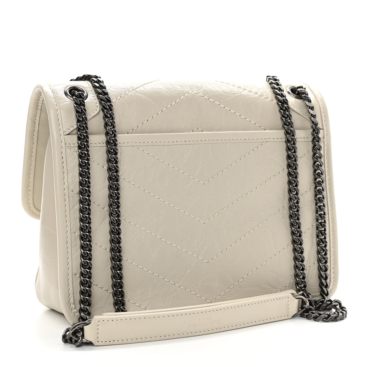 Crinkled Calfskin Matelasse Monogram Baby Niki Chain Satchel Ivory