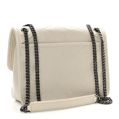Saint Laurent Crinkled Calfskin Matelasse Monogram Baby Niki Chain Satchel Ivory 2 of 9