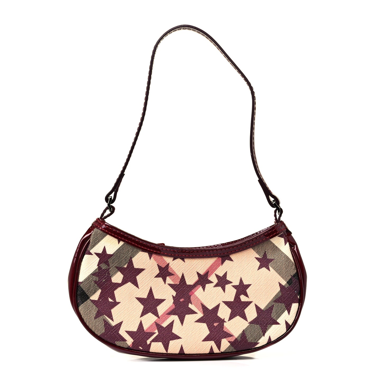 Patent Supernova Check Stars Small Shoulder Bag Berry Red