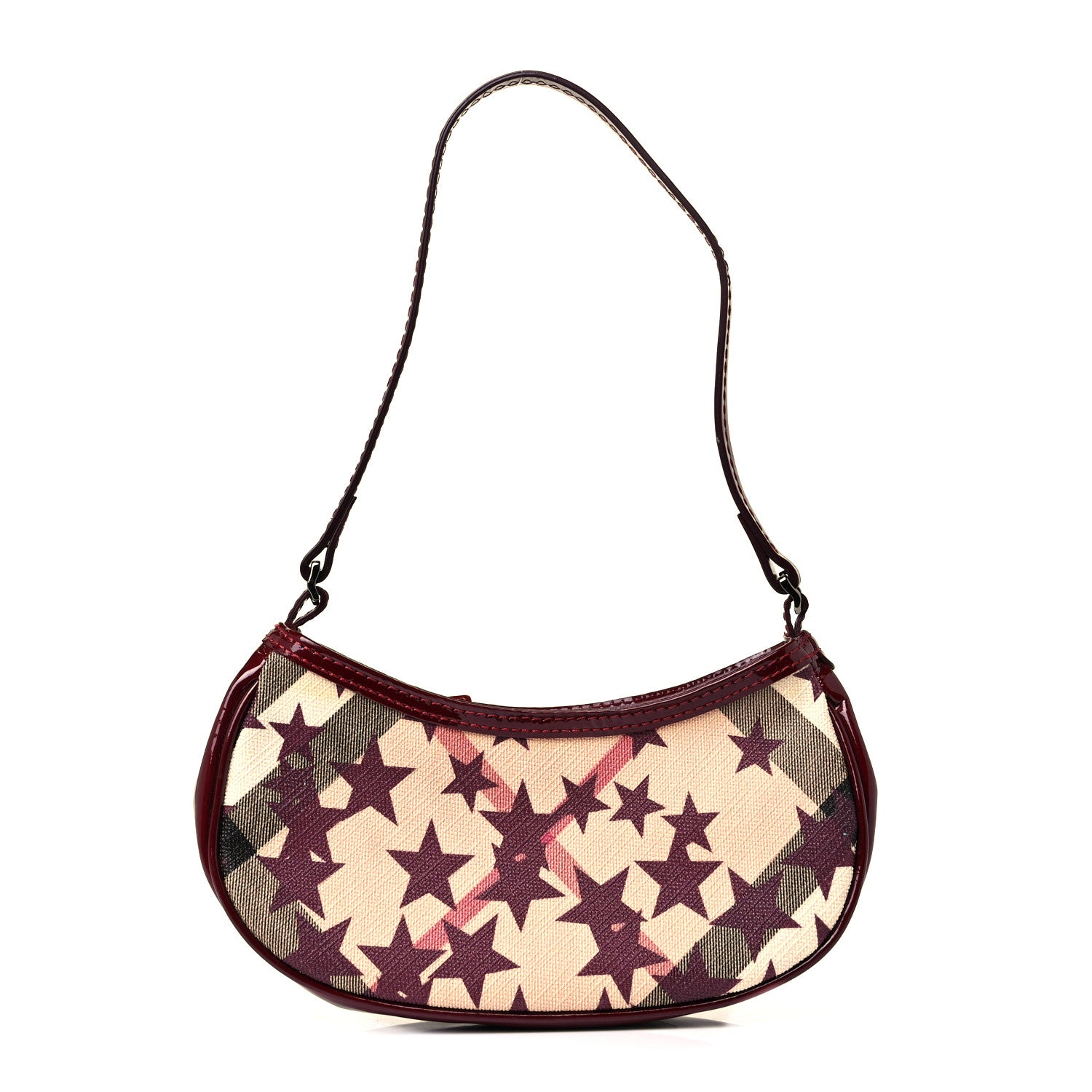 Burberry Patent Supernova Check Stars Small Shoulder Bag Berry Red 1 of 9