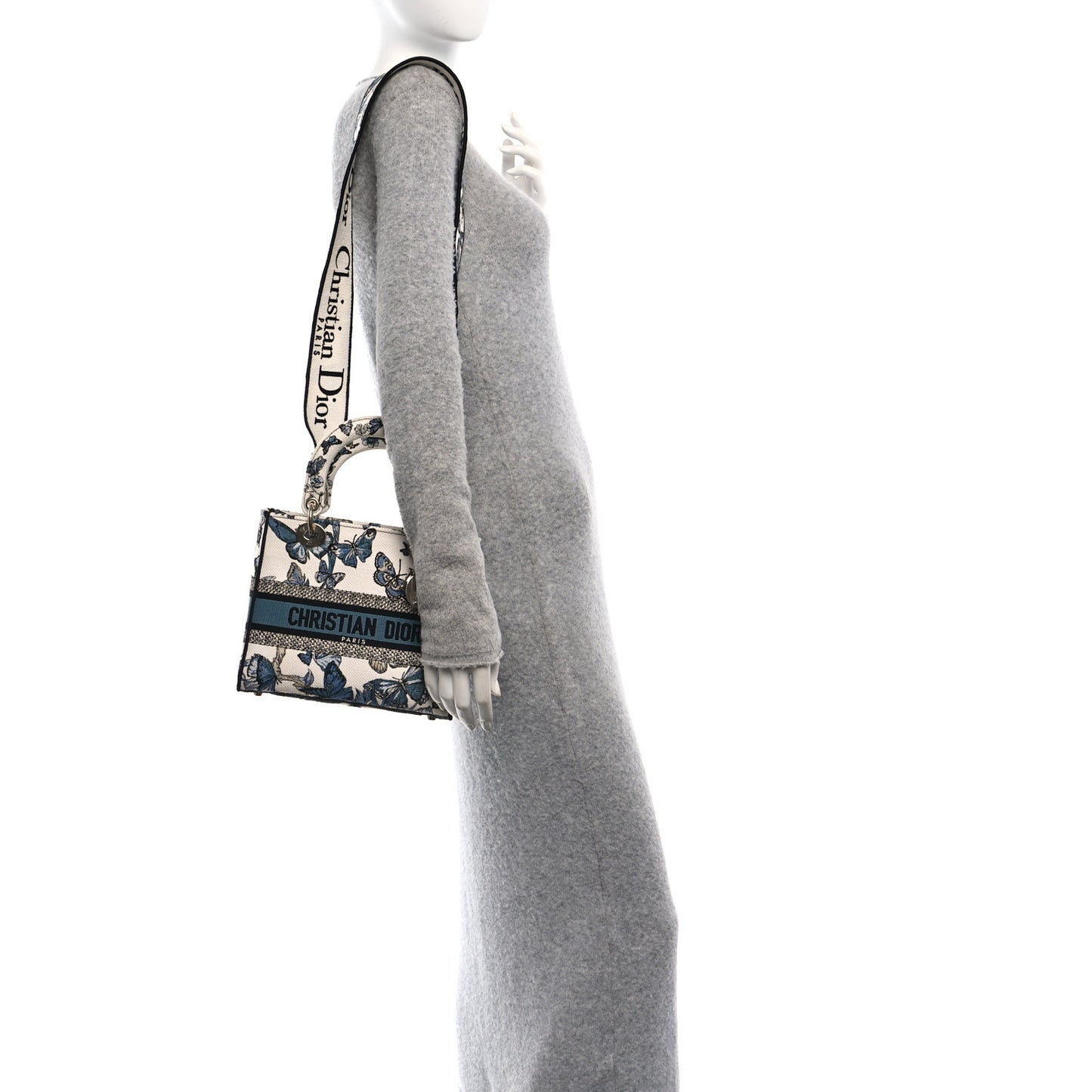 Canvas Toile de Jouy Mexico Embroidered Medium Lady D-Lite White Blue Multicolor