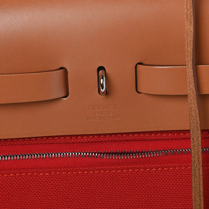 Hermes Vache Hunter Toile Herbag Zip 31 PM Rouge Tomate Natural 6 of 8