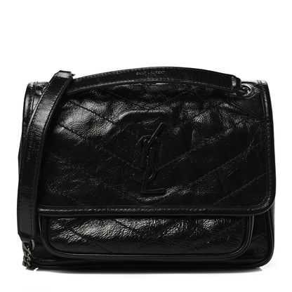 Saint Laurent Crinkled Lambskin Matelasse Monogram Baby Niki Chain Satchel Black 1 of 8