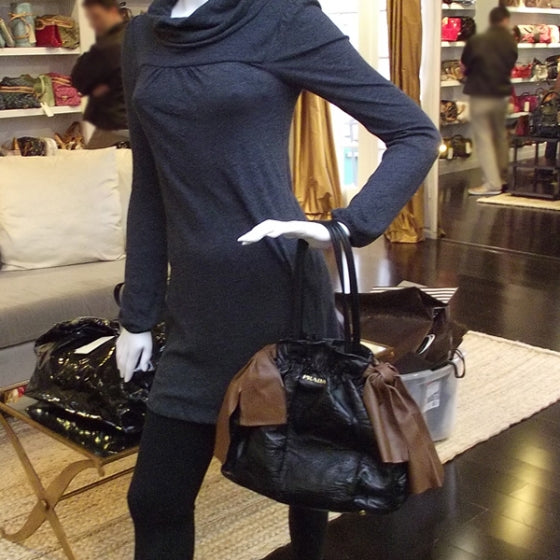 Prada Nappa Leather Gathered Bow Brown 2 of 10