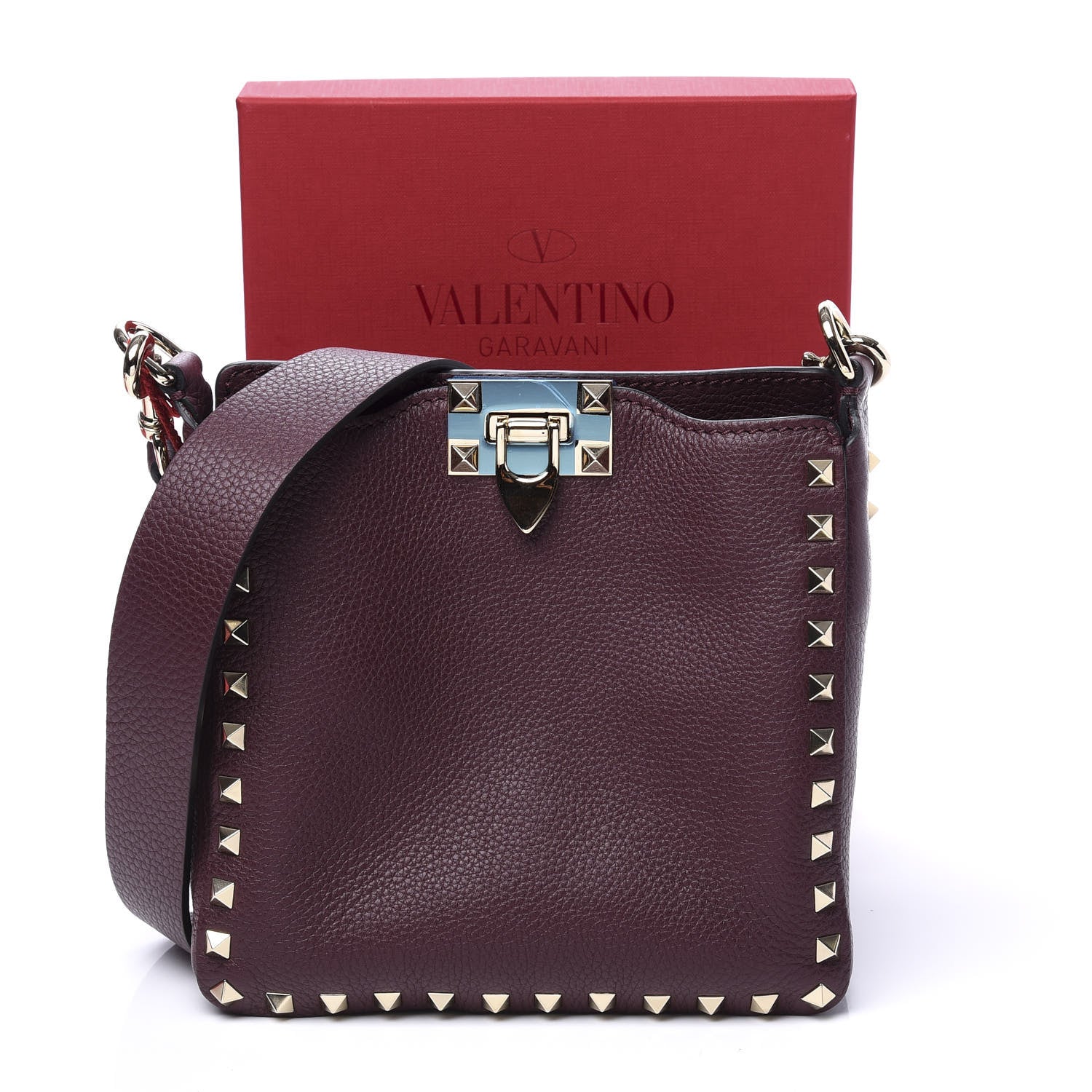 Valentino Garavani Pebbled Calfskin Mini Rockstud Flip-Lock Messenger Bag Rubin 11 of 11