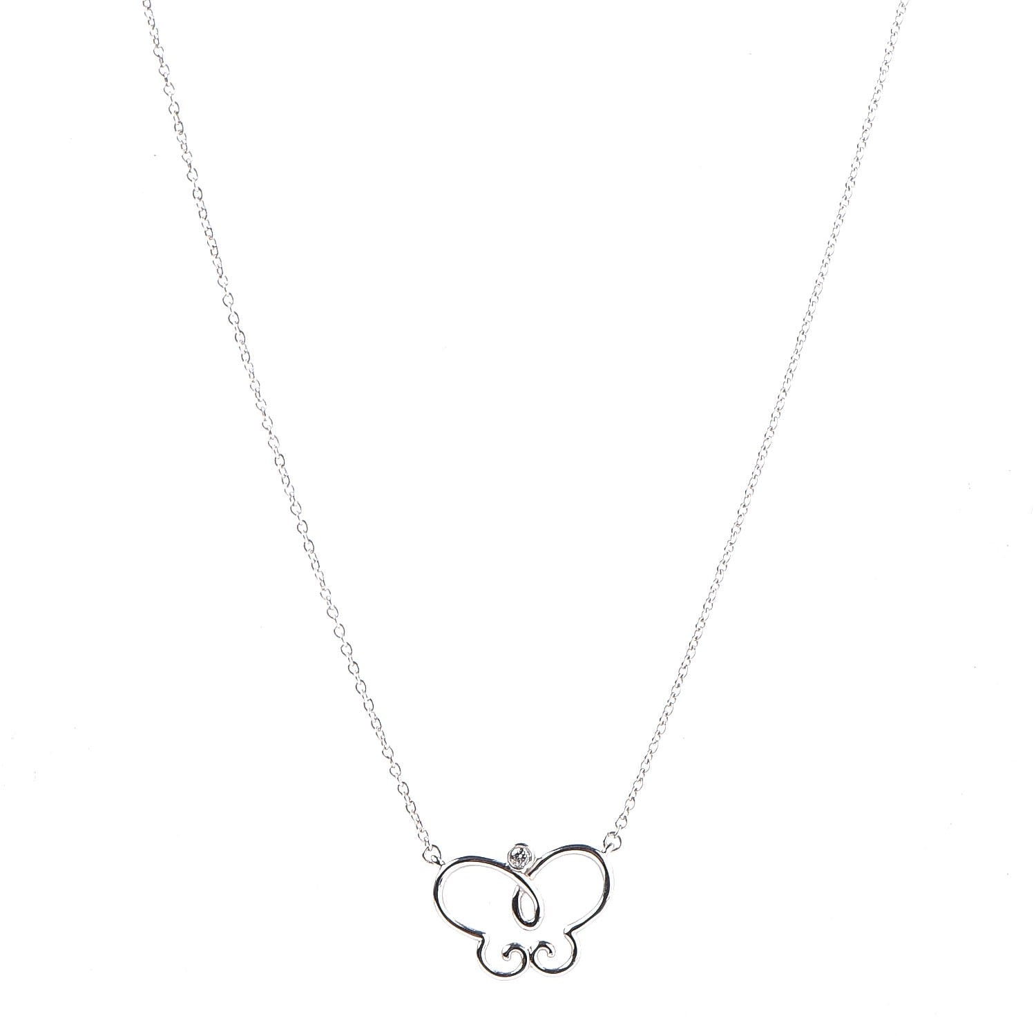 Tiffany 18K White Gold Diamond Paloma Picasso Butterfly Pendant Necklace 1 of 6