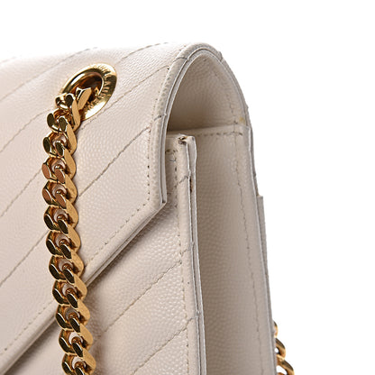 Saint Laurent Grain De Poudre Matelasse Chevron Large Monogram Satchel White 14 of 17