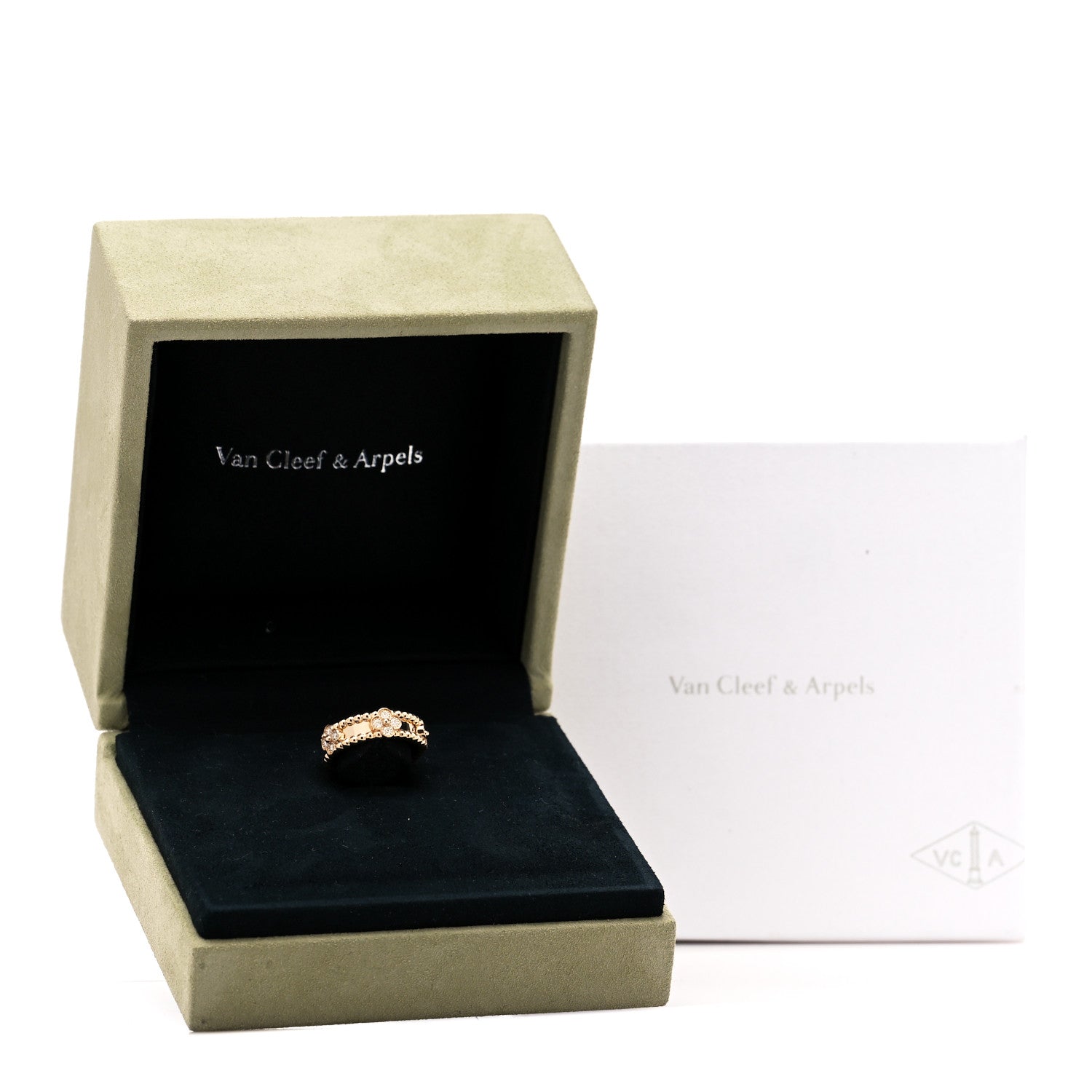 Van Cleef & Arpels 18K Yellow Gold Diamond Sweet Perlee Clovers Ring 47 4.25 5 of 5