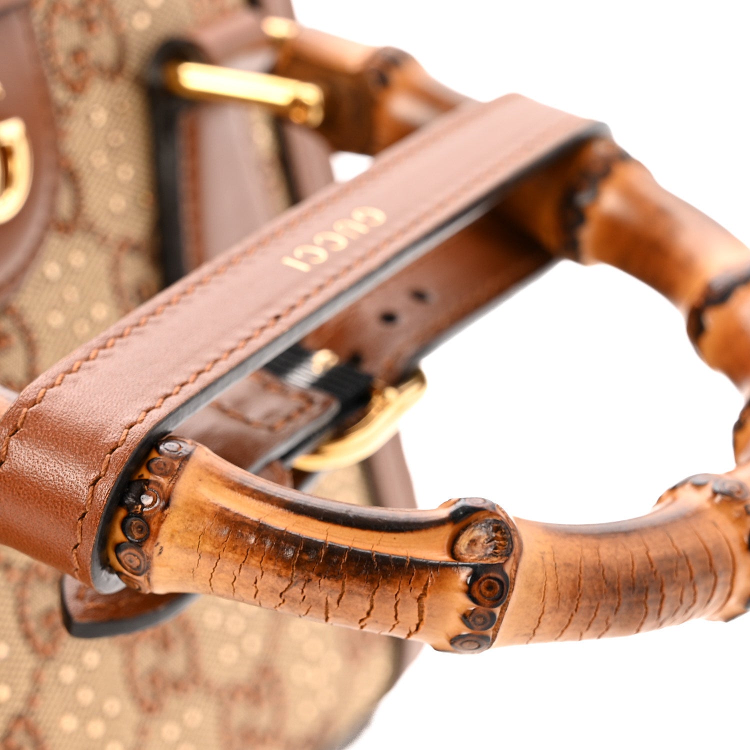 Gucci New Canvas Charisma Calfskin Crystal GG Monogram Mini Diana Tote Bag Camel Ebony 10 of 13