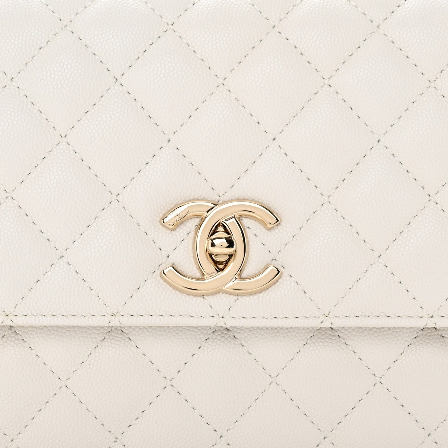 Caviar Quilted Small Coco Handle Flap White