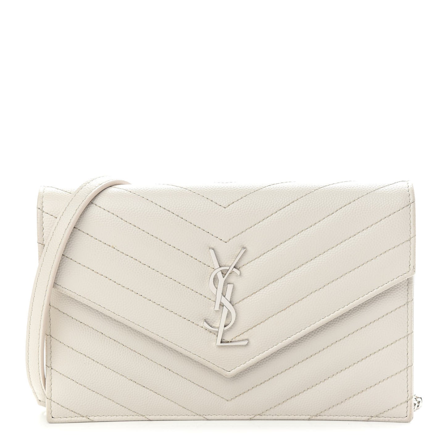 Grain De Poudre Matelasse Chevron Monogram Envelope Chain Wallet Optical White