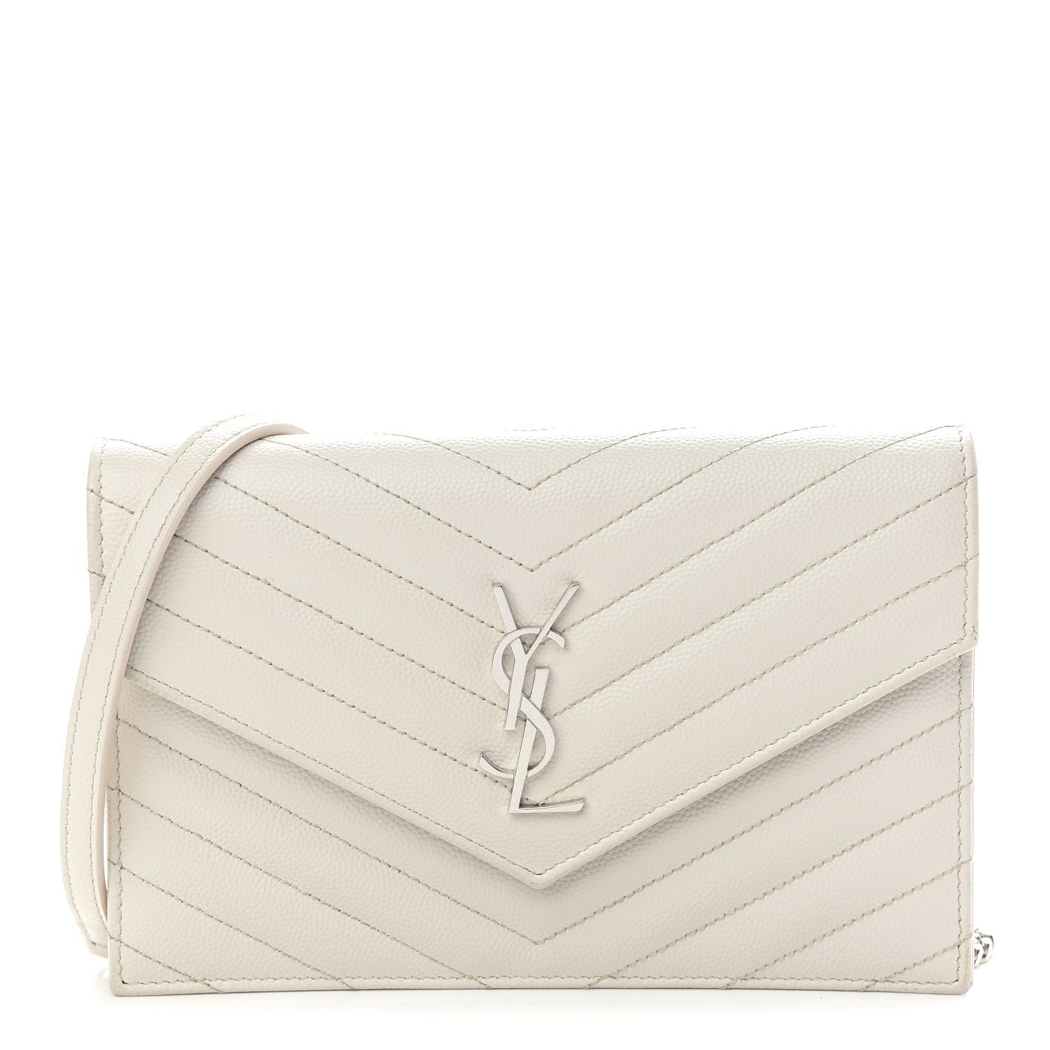 Saint Laurent Grain De Poudre Matelasse Chevron Monogram Envelope Chain Wallet Optical White 1 of 12