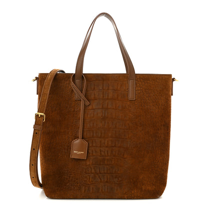 Saint Laurent Crocodile Embossed Suede Toy Shopping Tote Tan 1 of 10