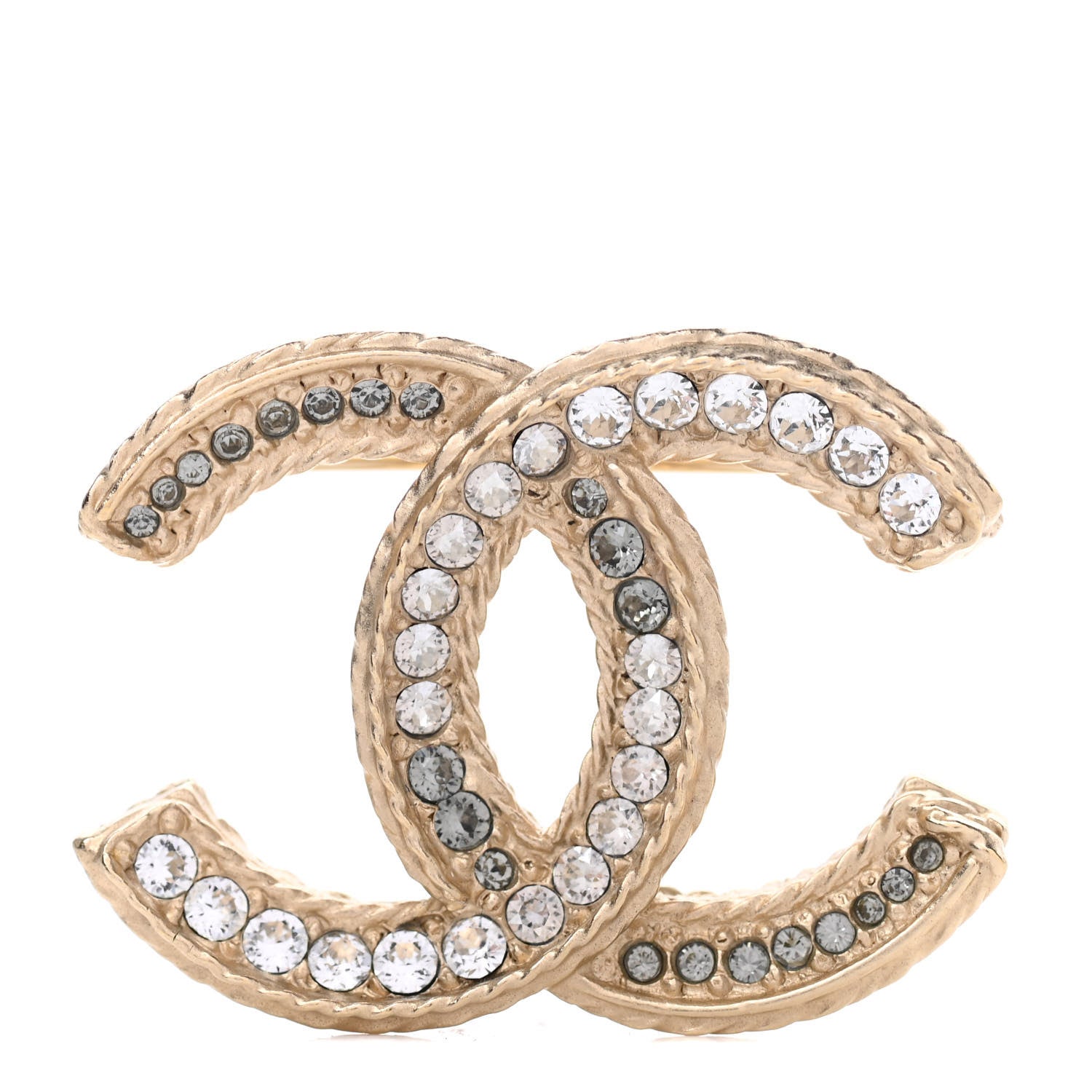 Chanel Crystal CC Brooch Pin Light Gold 1 of 5