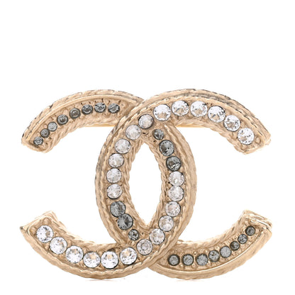 Chanel Crystal CC Brooch Pin Light Gold 1 of 5