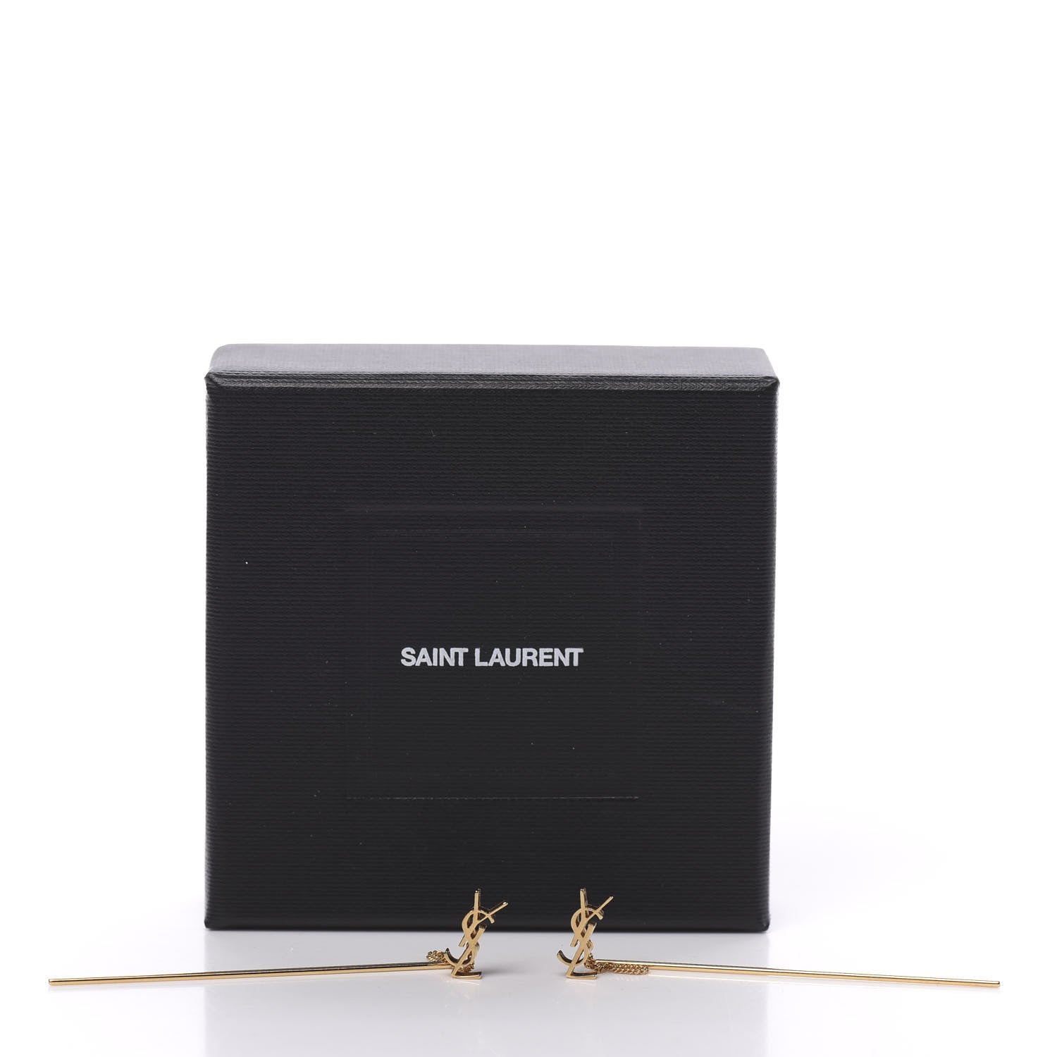 Saint Laurent Metal Monogram Pendant Threader Earrings Gold 5 of 5