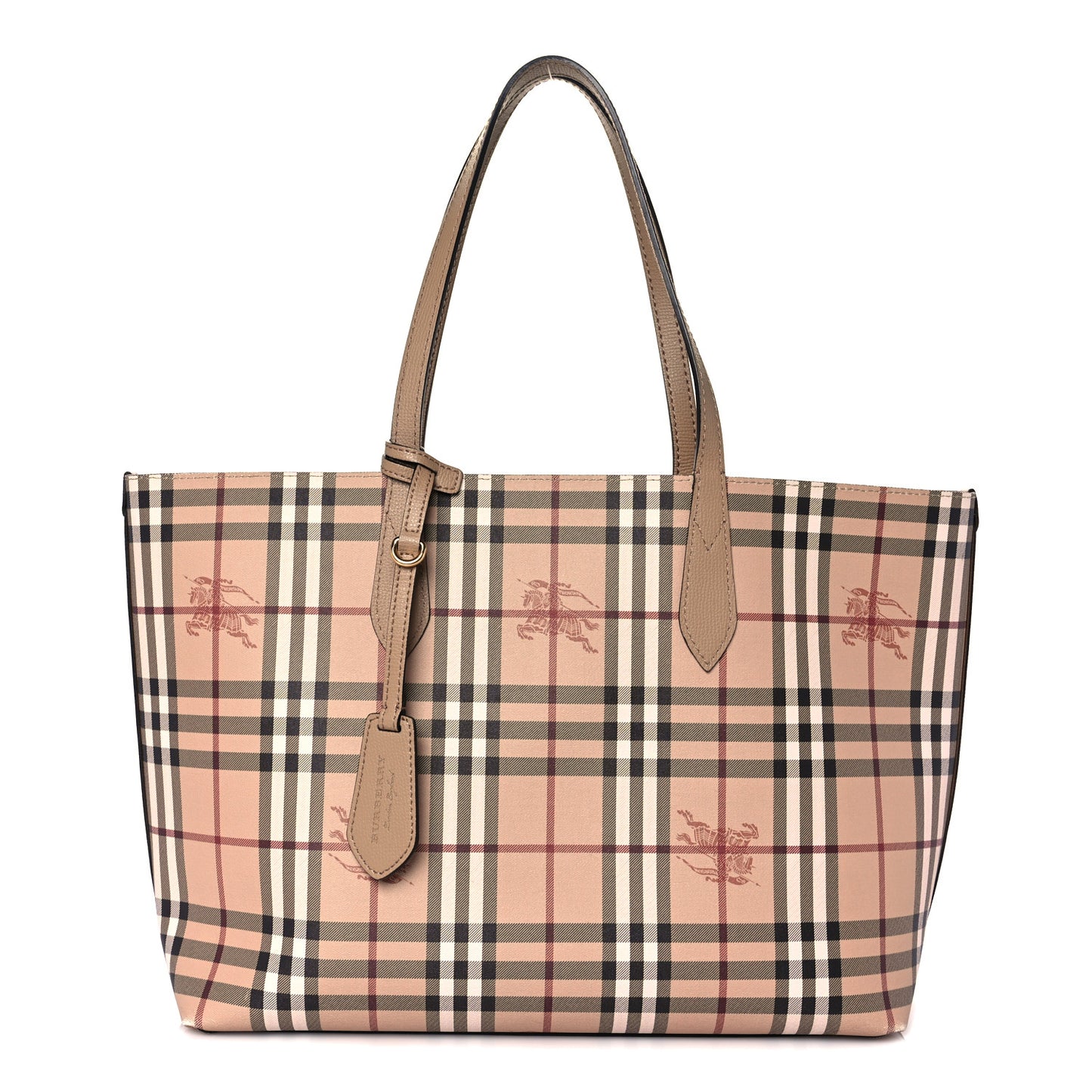 Grainy Calfskin Haymarket Check Small Reversible Tote Mid Camel
