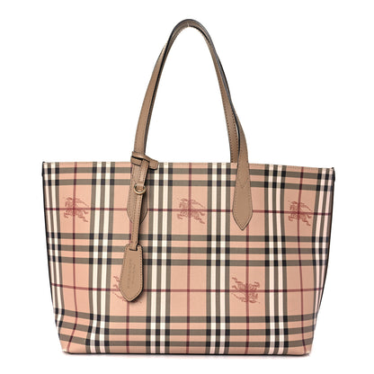 Burberry Grainy Calfskin Haymarket Check Small Reversible Tote Mid Camel 1 of 21