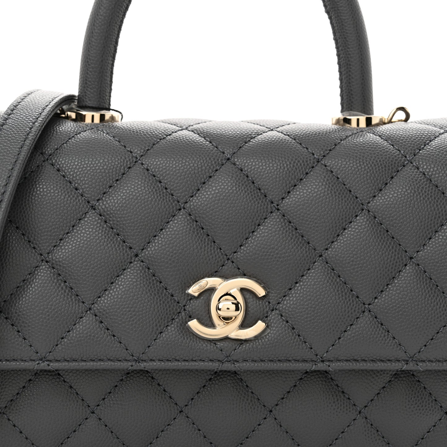 Caviar Quilted Mini Coco Handle Flap Grey