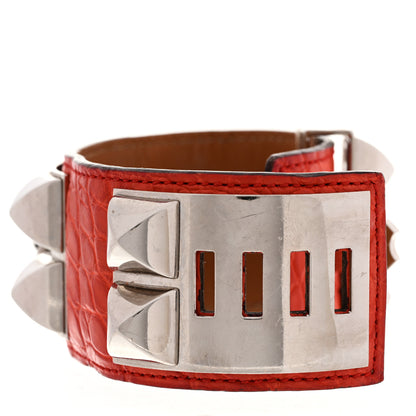 Hermes Matte Alligator Collier De Chien CDC Bracelet S Geranium 4 of 6