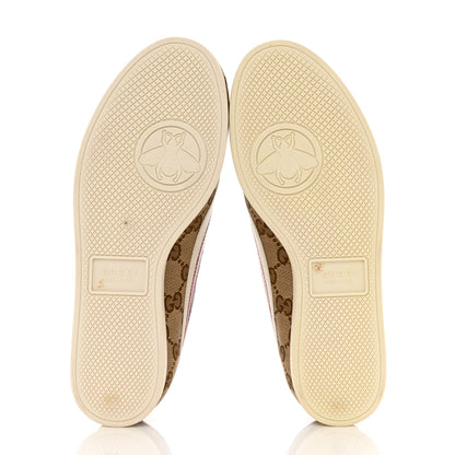 Gucci Suede Monogram Web Womens Falacer Sneakers 35.5 Nocciola Beige Mystic White Hibiscus Red 5 of 10