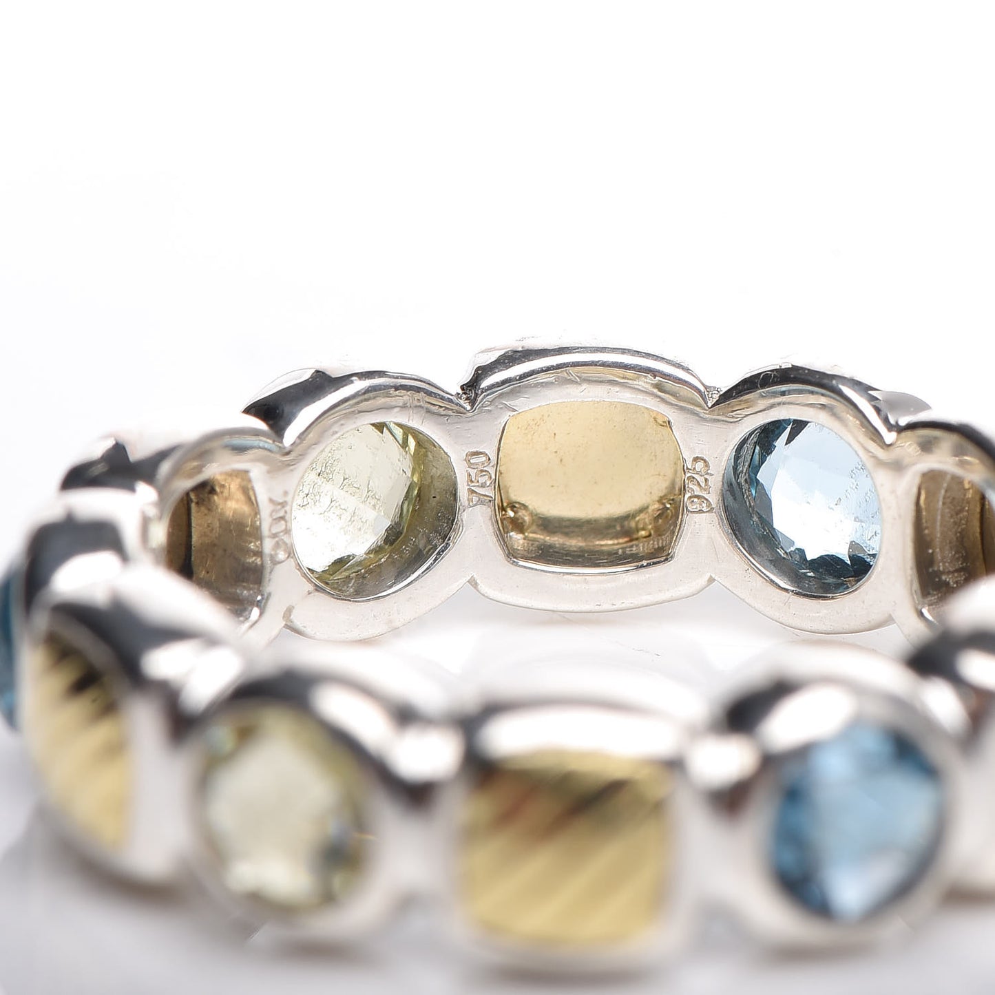 Sterling Silver 18K Yellow Gold Blue Topaz Citrine Chiclet Ring 52 6