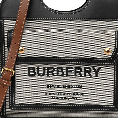 Burberry Smooth Calfskin Canvas Two Tone Mini Pocket Bag Black Tan 7 of 10