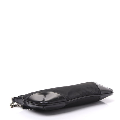 Prada Tessuto Nylon Calfskin Chain Pochette Black 3 of 8