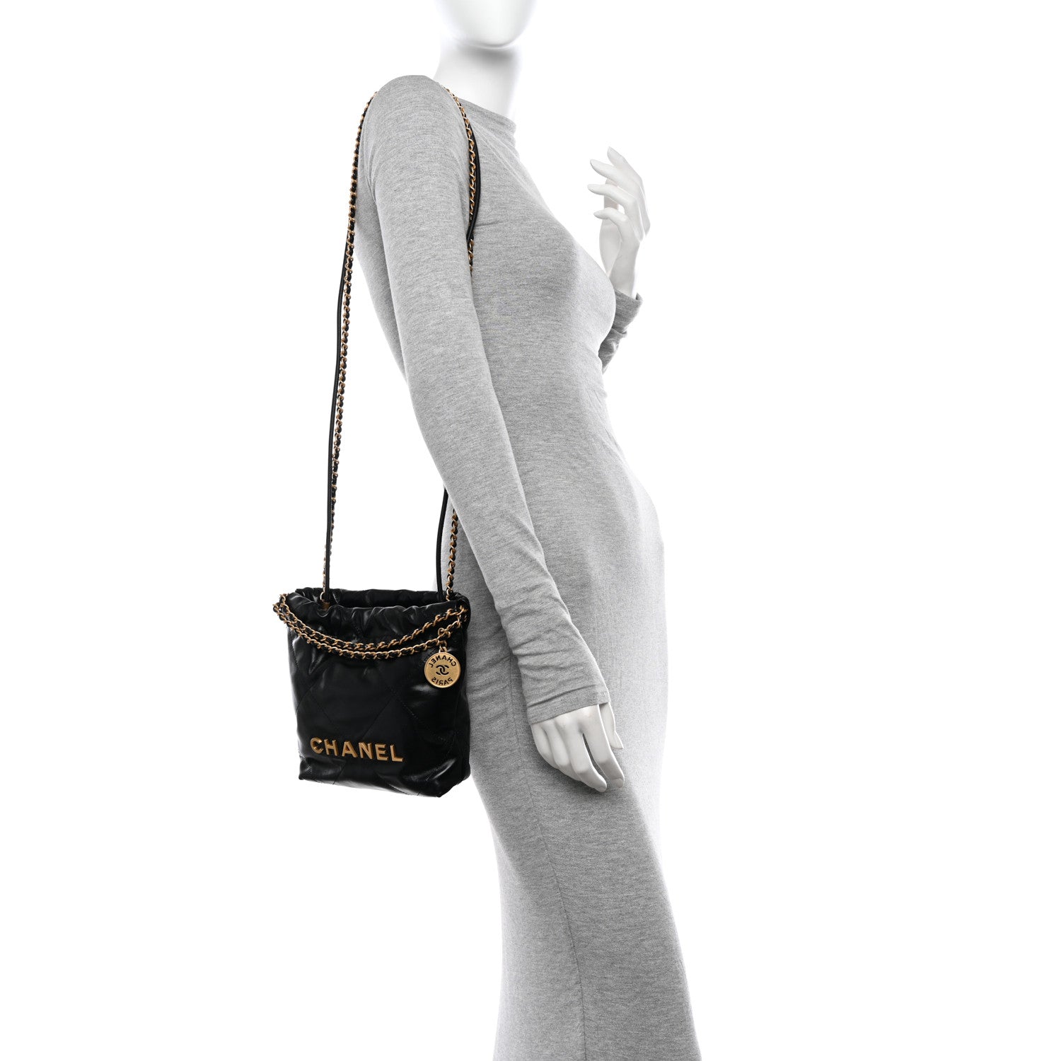 Chanel Shiny Calfskin Quilted Mini Chanel 22 Black 2 of 10
