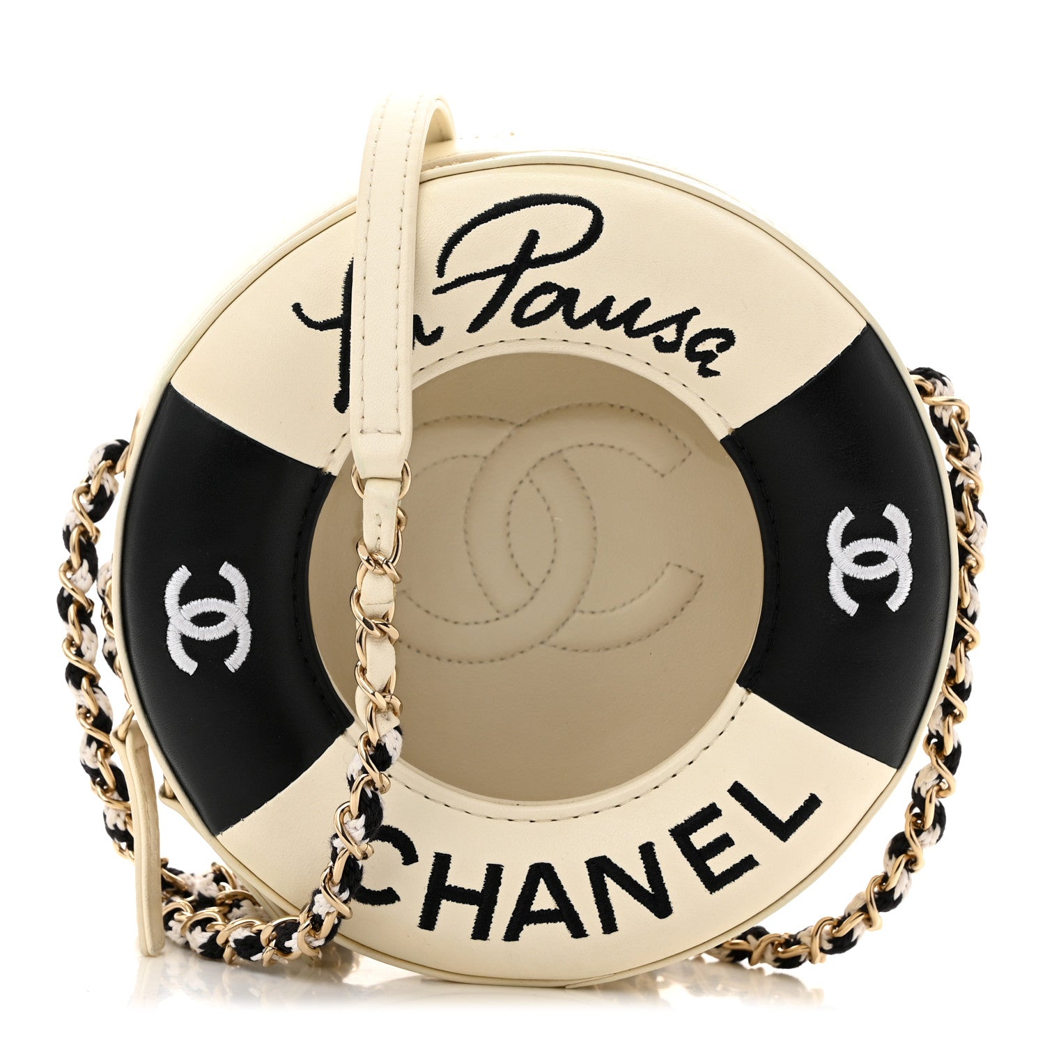 Chanel Lambskin Coco Lifesaver Round Bag Black White 1 of 11