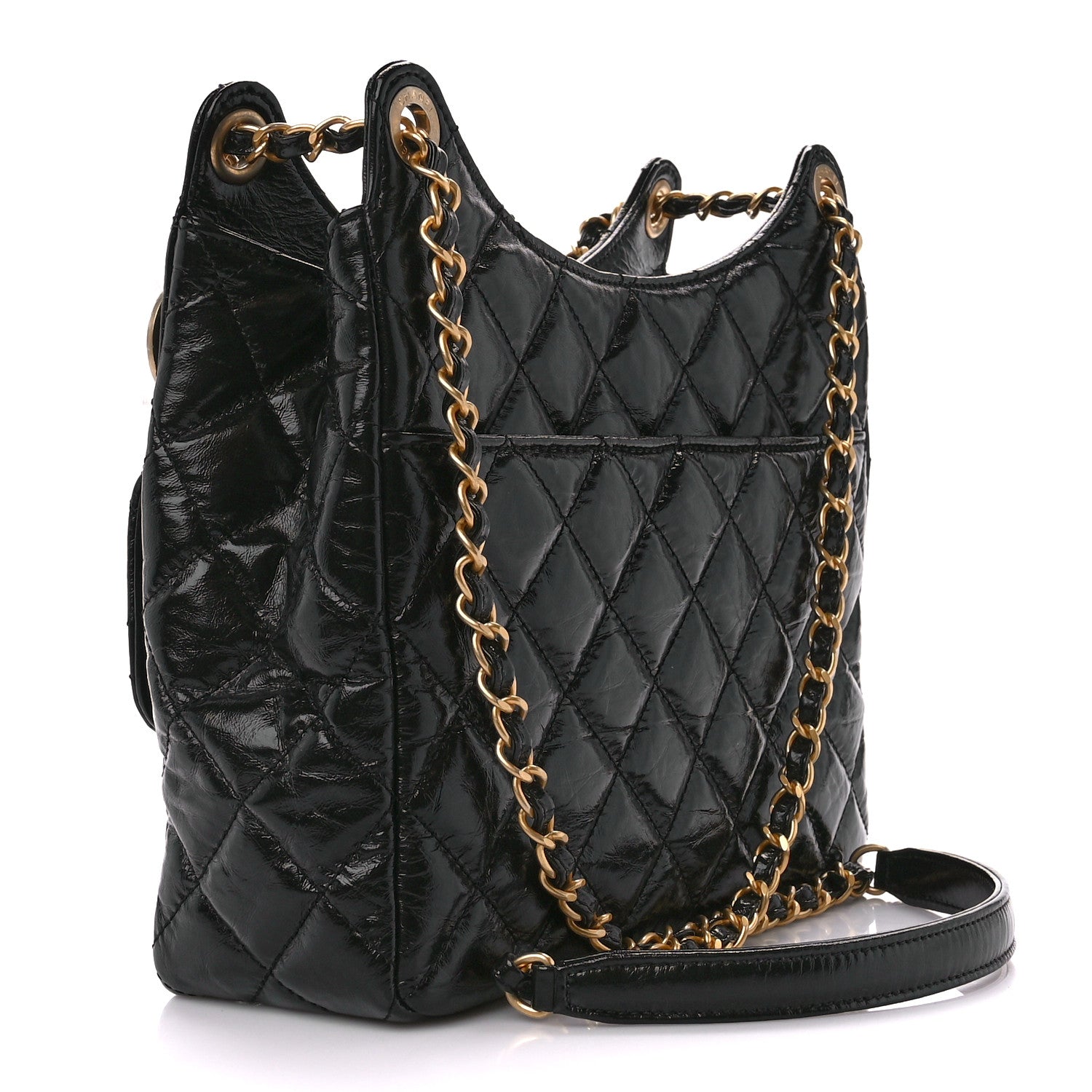 Chanel Shiny Crumpled Calfskin Quilted Wavy CC Hobo Black 3 of 12